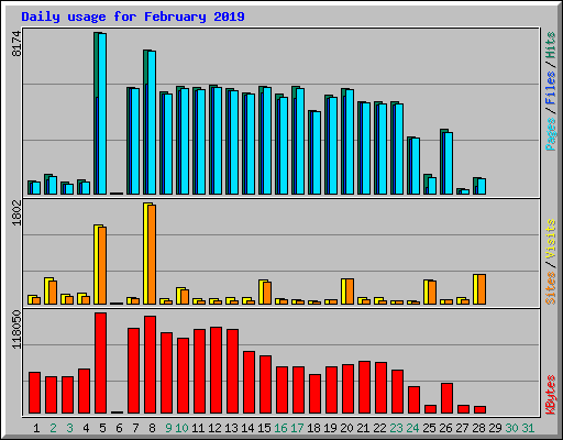 Daily usage for February 2019
